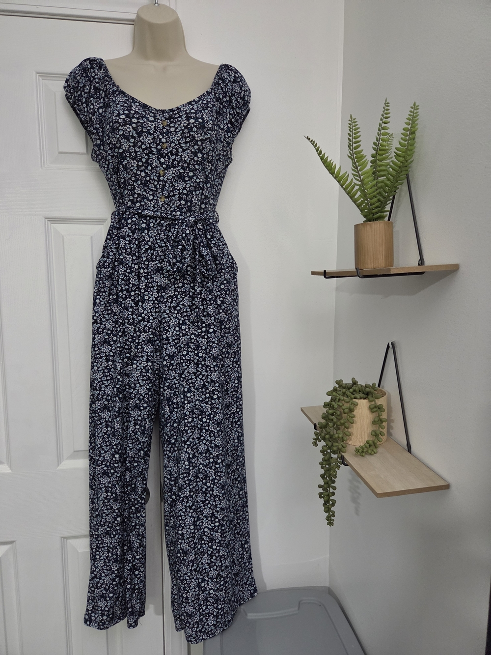 NOBO Navy Floral Button-Front Wide Leg Jumpsuit